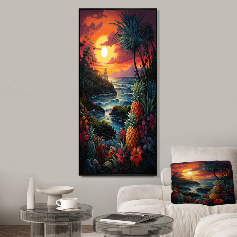Dreamy Tropical Sunset Dr Beach - art mural plage, Cadre flottant noir, H 60 po x l 28 po x P 1,5 po