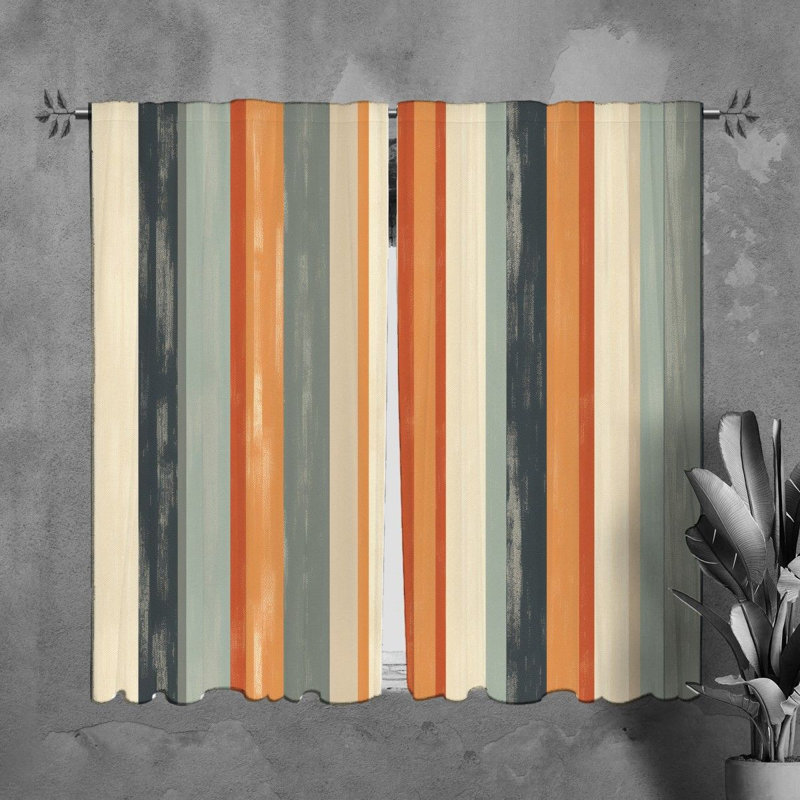 Vertical Stripes Window Curtains Striped Grey Drapes_Gray;Orange, L 40 po x L 61 po