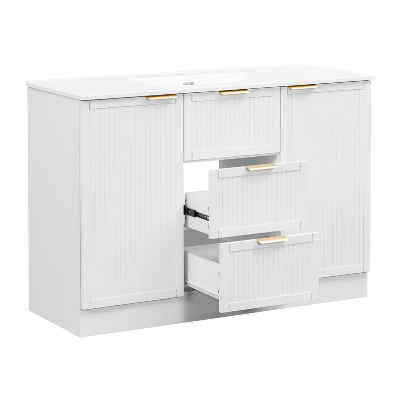 Meuble-lavabo moderne (avec meuble-lavabo et lavabo), rangement en panneau de fibres à densité moyenne blanc de 47,8 po