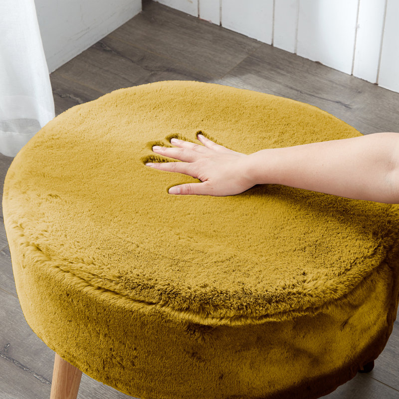 Weisser Upholstered Ottoman, Lemon Curry Faux Fur