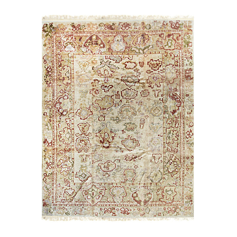 Tapis beige en mohair noué à la main traditionnel