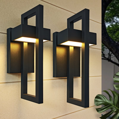 13.5" Modern LED Outdoor Lighting Fixtures, 5CCT Dimmable 3000K-6000K 12W Outdoor Wall Sconce, Matte Black Outdoor Wall Lights