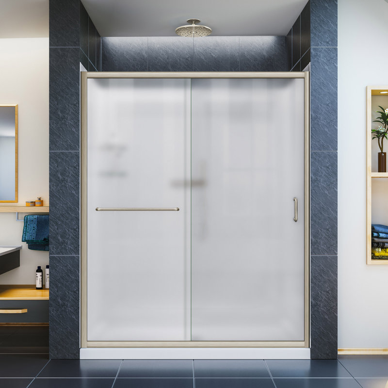Cabine de douche rectangulaire coulissante 60 "x 76,75" Infinity-Z avec base incluse, Gauche, Nickel brossé, Trempé givré
