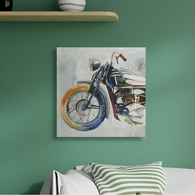Motifs d'aquarelle expressifs de motocyclette par Annie Warren - impression, H 30 po x l 30 po x P 1,5 po, Toile tendue