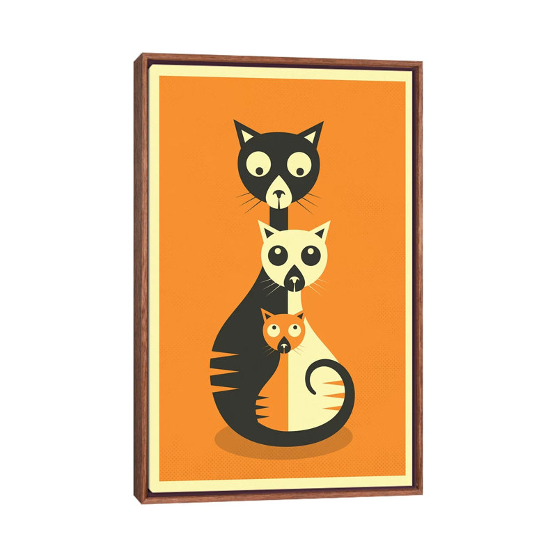 Décoration murale chats assis, Toile classique avec cadre brun, H 26 po x l 18 po x 1,5 po