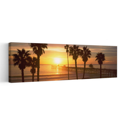 Silhouette d'une jetée, jetée de San Clemente, comté de Los Angeles, Californie, États-Unis, palmier contemporain, paysage, art mural