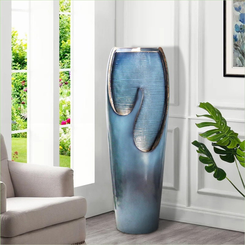 Fountains | 38.7" Tall Modern LED Water Fountain for Patio Garden Indoor Outdoor | Resin | Waterfall Fountain
