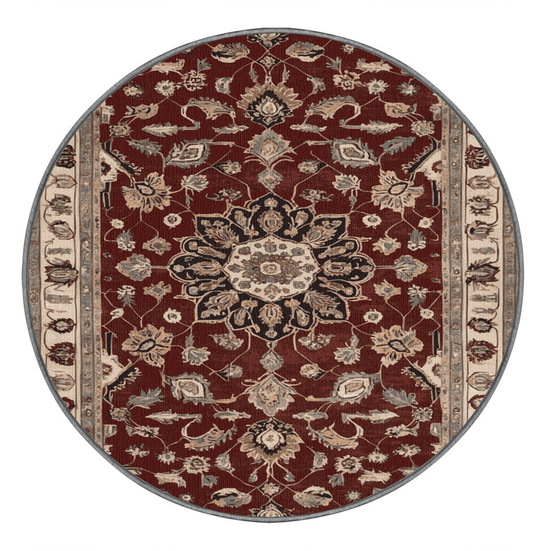 Tapis persan gris lavable à la machine, Rond 5 pi