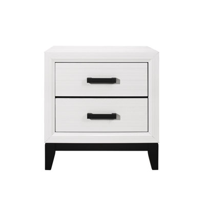 Nightstand In Mirage White - 2 Drawers, Centre Glide, Black Components, Rubber Wood 2 Accent, Wood, Finish Enamel