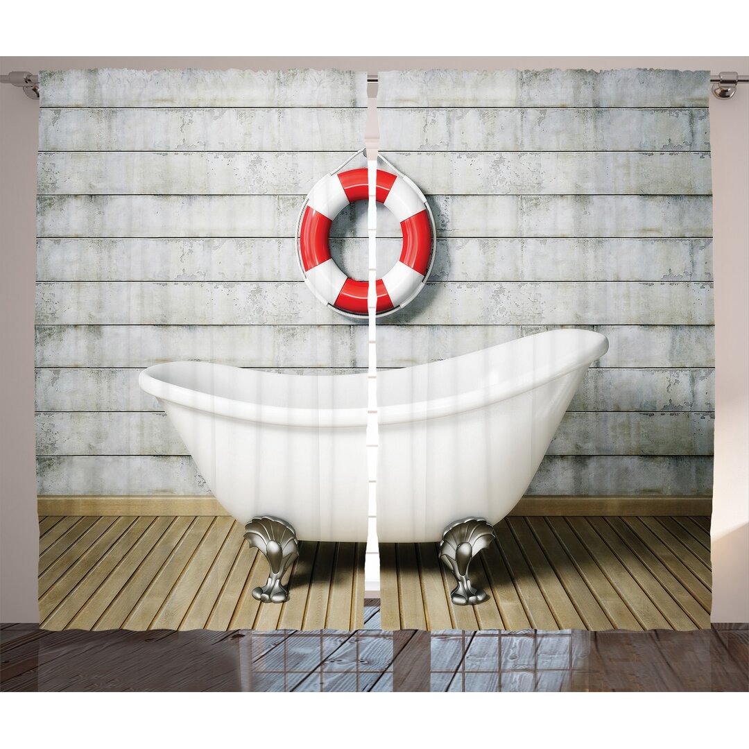 Rustikaler Vorhang, Grunge Wall Sailor Bath, Blumen, Weiß Rot Grau