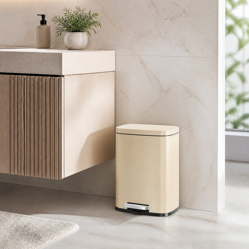 12 L Kitchen Bin, Rubbish Bin, Stainless Steel Trash Bin, Soft Close, Step-On Pedal, Removable Inner Bucket, Black