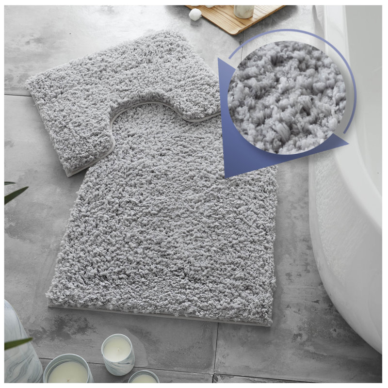 Luxury Zero Twist Bath Mat Set 2 Piece Plush Microfiber Bathroom Rug & Pedestal Mat Non Slip Absorbent Washable, Grey
