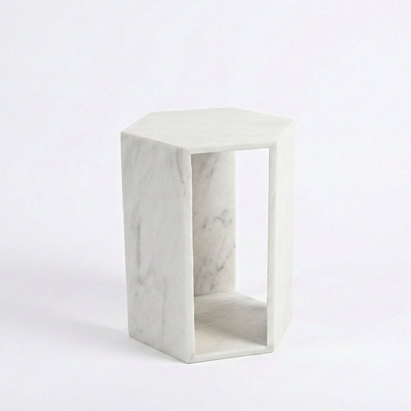 Table d'appoint hexagonale en marbre naturel blanc, Blanc