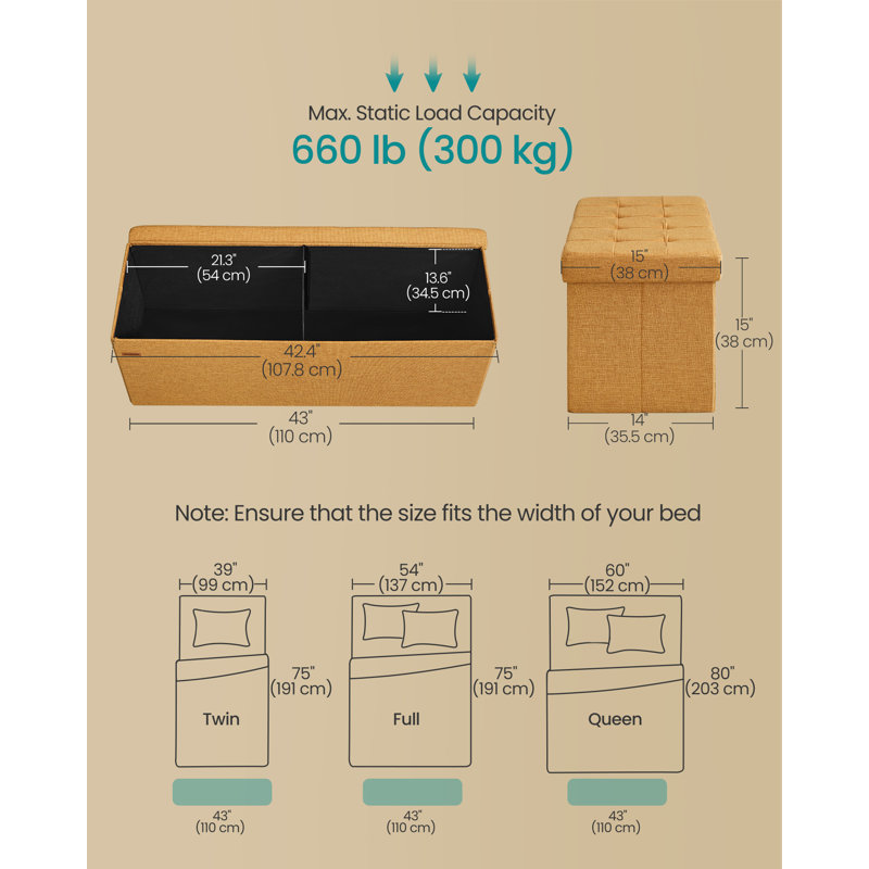 Linen Upholstered Storage Bench, Ginger