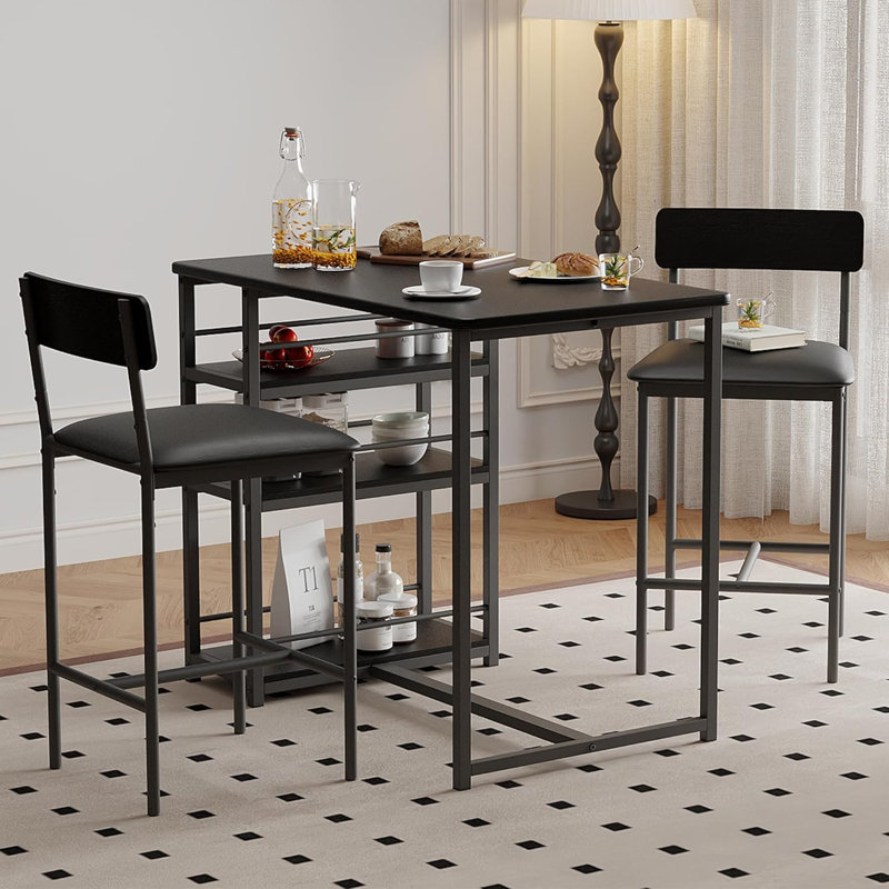 Upholstered Counter Stool with Metal Frame, Black/Black