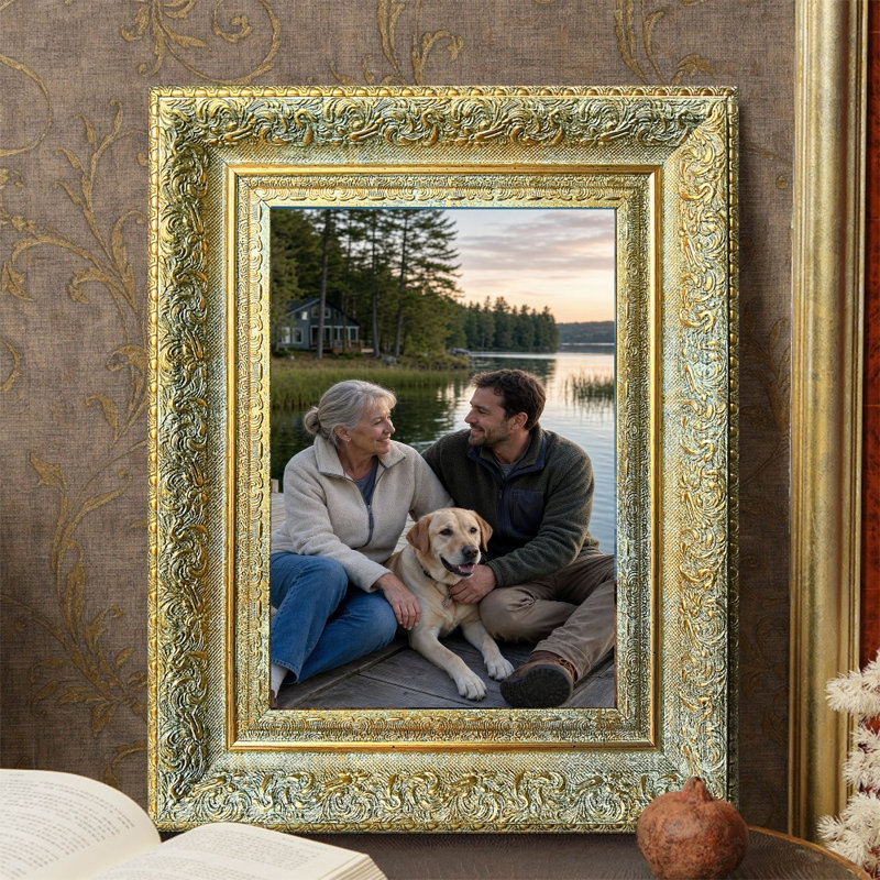 Cadre photo classique antique 3 pièces 8 "x 10" avec support de table et crochets muraux, Or antique, 3, L 8 po x H 10 po