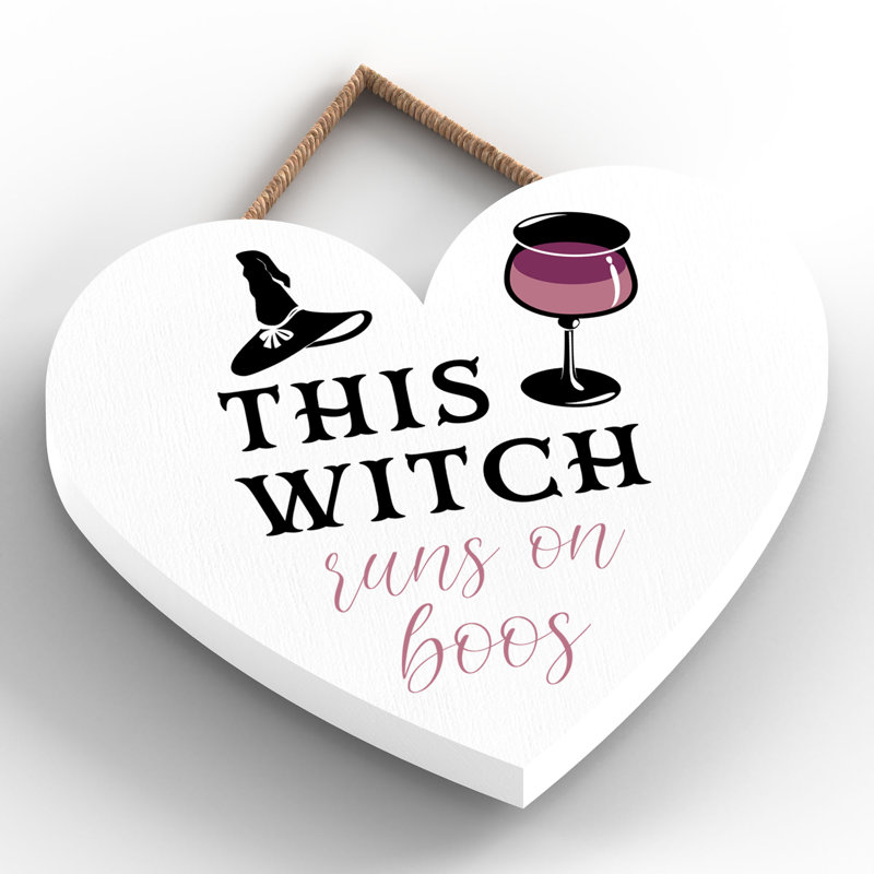 This Runs on Boos Wooden Heart Plaque, White, 10cm H x 9cm W x 0.5cm D