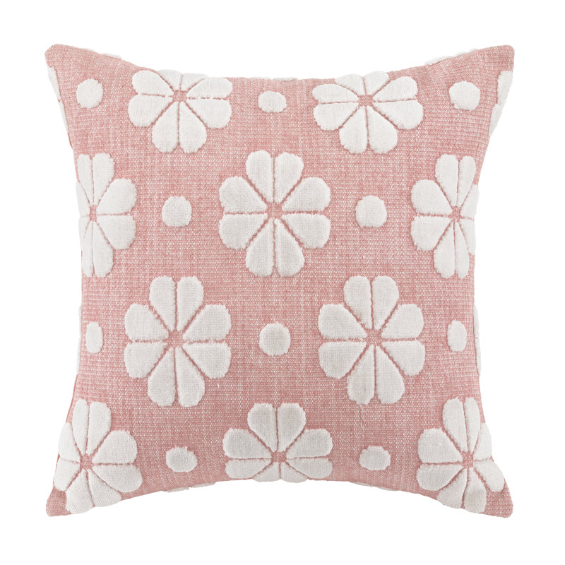 Kate Spade New York Spade Floral Throw Pillow, 20" x 20" Textured, Pink Decorative Pillow for Bed or Sofa , Pink