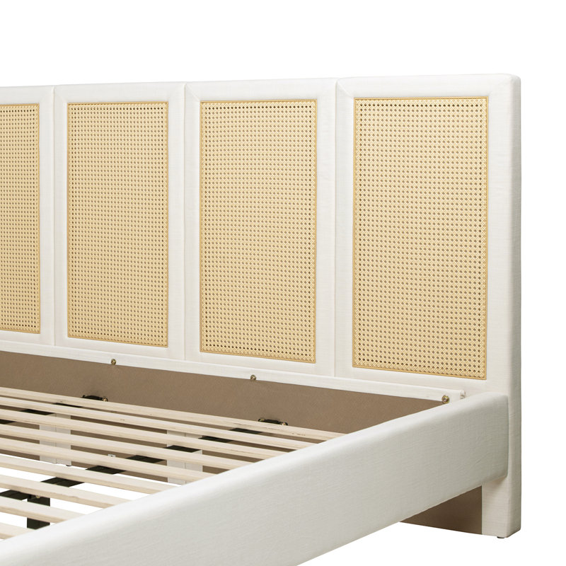 Capri Extended Headboard Cane Platform Bed, Antique White Polyester, King