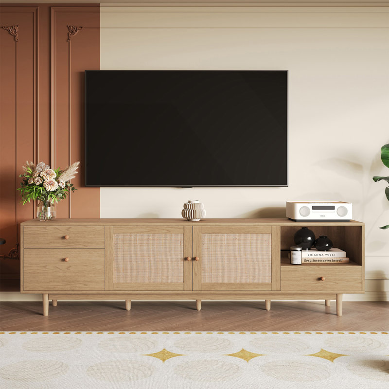 Meuble télé, meuble télé avec rangement ouvert et tiroirs Boho