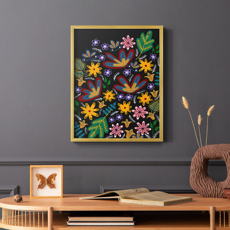 «Muddled Flowers I», reproduction encadrée - bois massif, Or, H 14 po x l 11 po