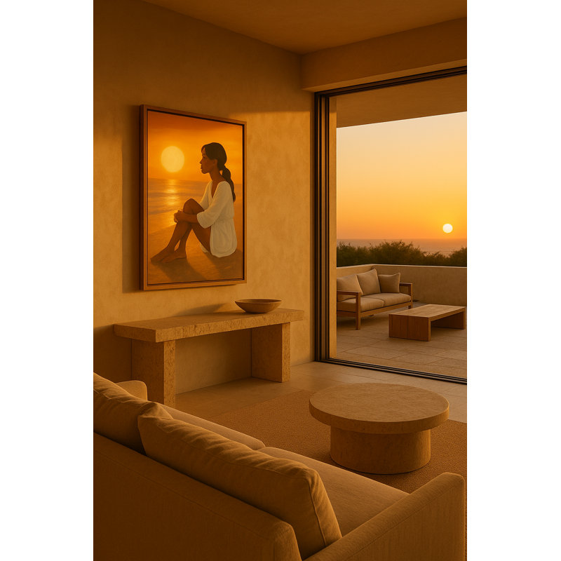 «Golden Hour Reverie», art mural sur toile encadré - cadre noir