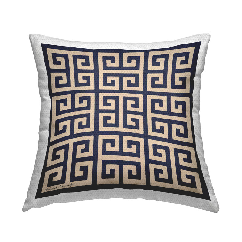 Coussin d'extérieur classique à motif de clés grecques par Stephanie Workman Marrott