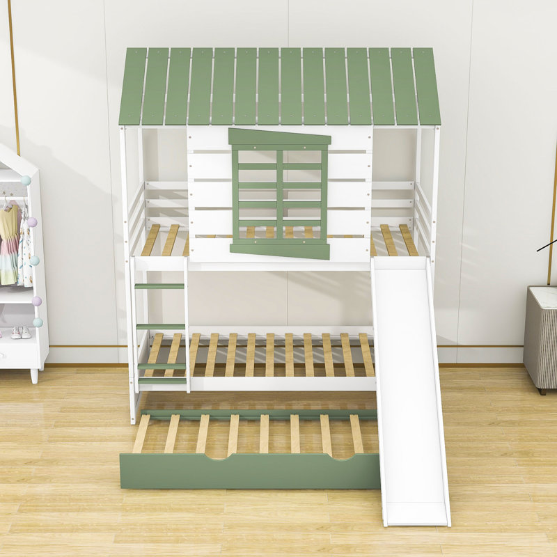 Templepatrick Twin Over Twin Bunk Bed with Built-In Ladder , Trundle Bed Included