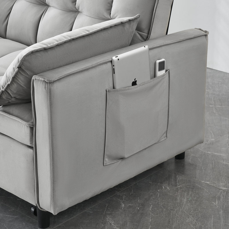 Causeuse convertible Jashlyn, canapé-lit pour petits appartements, Velours gris