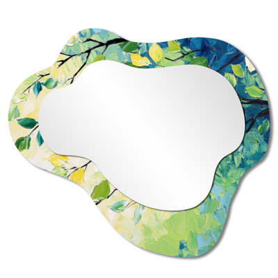 Boho Cloud-Shaped Accent Mirror – Summer Green Branches in the Wind I, Metal Print