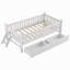 Lit plateforme simple en bois avec garde-corps et 2 tiroirs, blanc