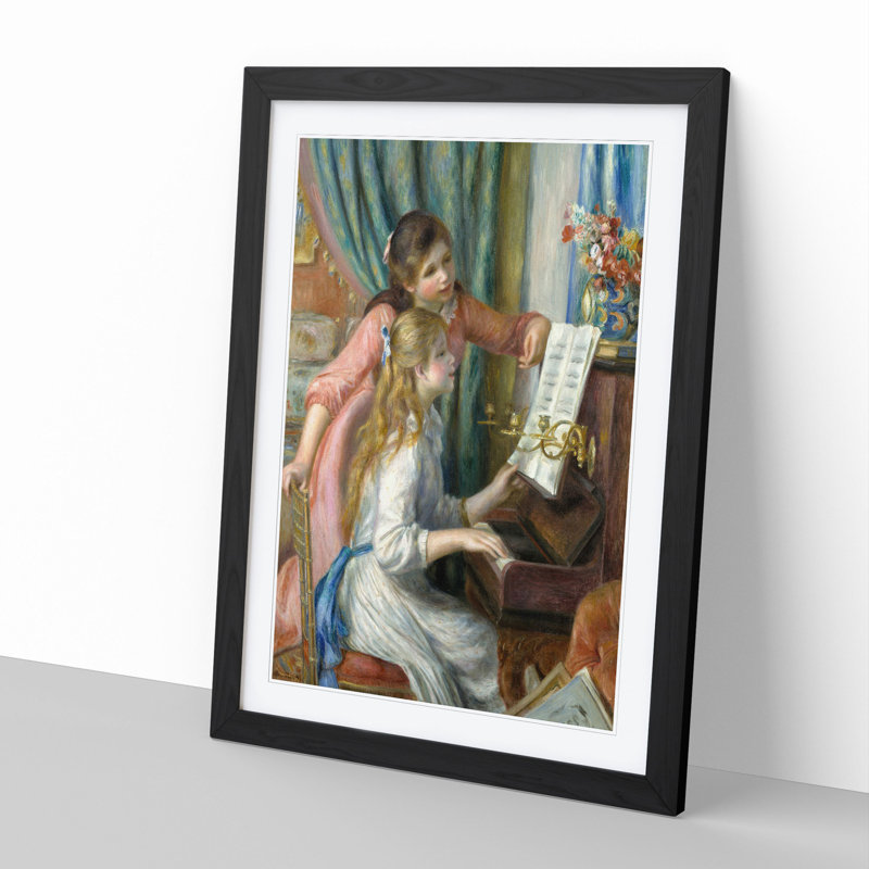 Two Young Girls at the Piano by Pierre-Auguste Renoir - Picture Frame Painting, 48cm H x 36cm W x 2cm D, Black Framed