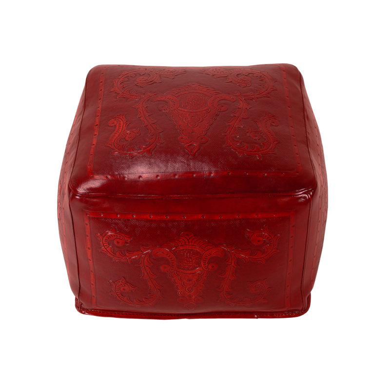 Pouf carré en cuir véritable de 20 po Roniel, Rouge