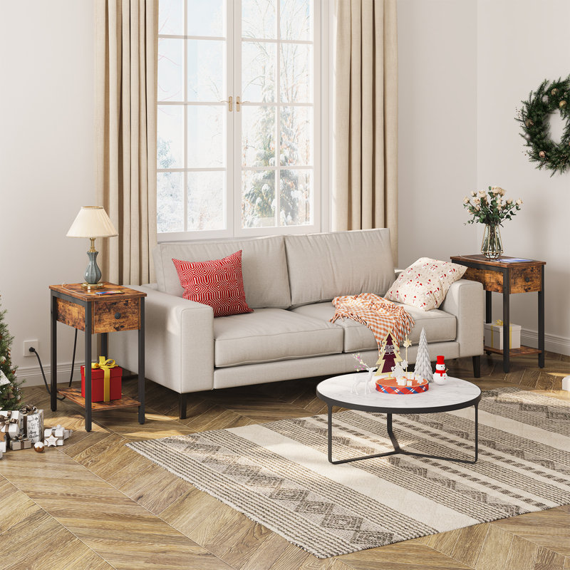 Huspon 24" End Table with Storage and Charging Station, Brown