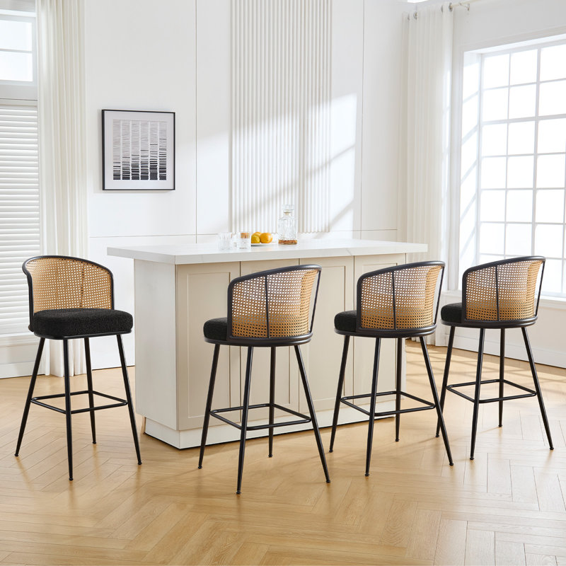 Cane Back Upholstered Counter & Bar Stool, Black, Bar Stool (29" Seat Height), 2