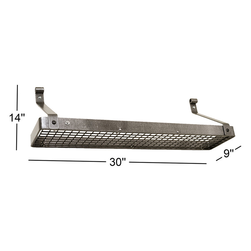 Gourmet Handcrafted Bookshelf Wall Mounted Pot Rack, 14" H x 30" W x 9" D
