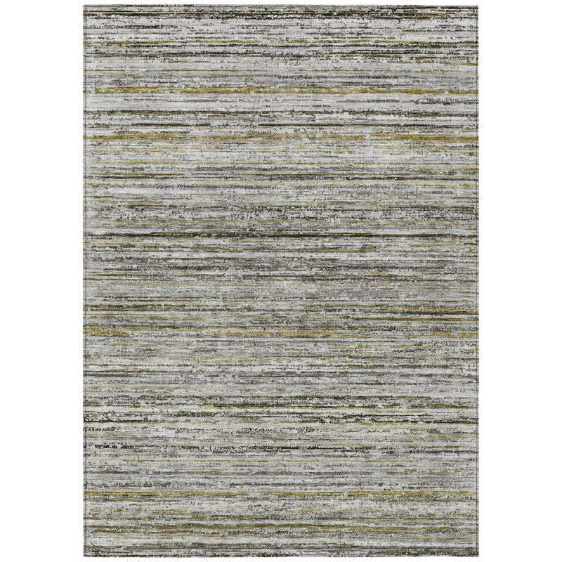 Pewter Striped Flat Woven Synthetic Washable Rug