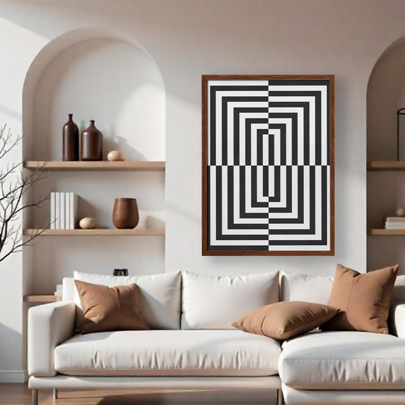 "Lignes noires et blanches", art texturé encadré, H 40 po x l 30 po, Brun