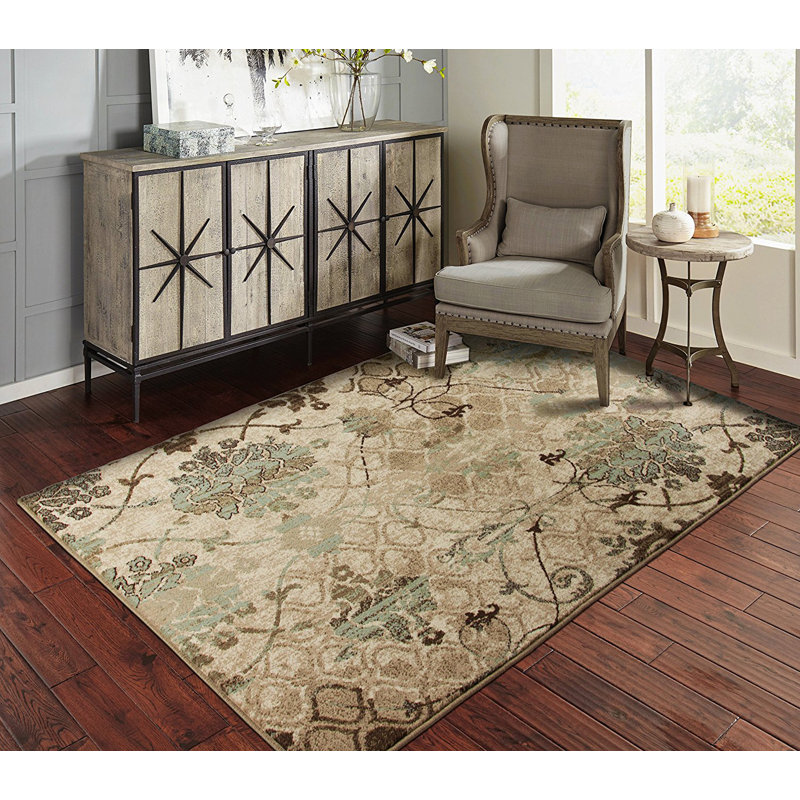 Tapis beige / bleu en laine Roodhouse, Rectangle 8 pi x 10 pi