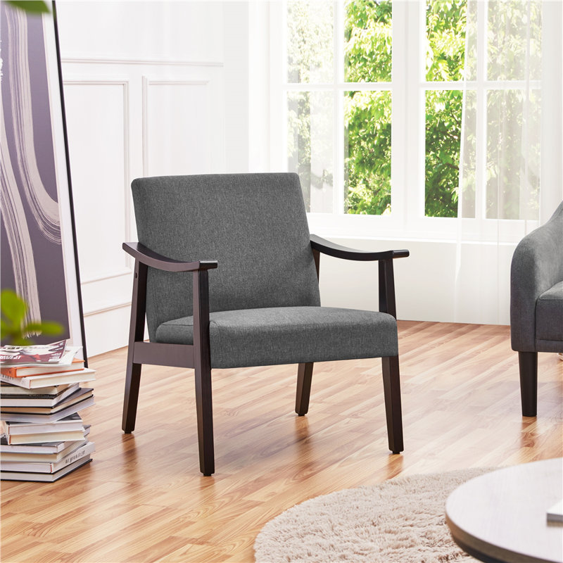 Fabric Mid-Century Modern Armchair, Dark Grey Linen/Black