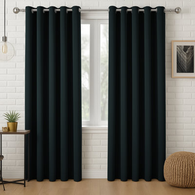 Luxury Plain 100% Blackout Curtains 2 Panel Eyelet Room Curtain