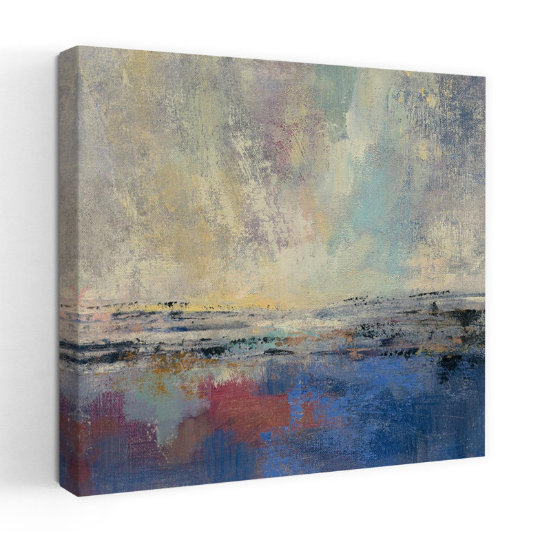 Vue de bord de mer I avec art abstrait beige, H 32 po x l 32 po