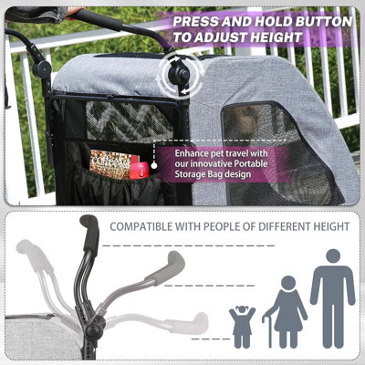 Echosmile Xl Extra Large Dog Stroller - Adjustable Handles,Lightweight Folding Pet Stroller,All-Terrain 4 Wheel For 2 Medium Dogs,Dual Entry Safety Do
