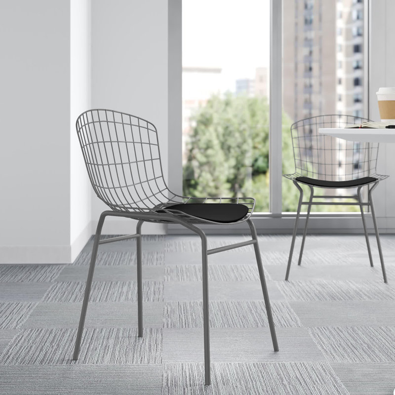 Brendale 18.11'' H Faux Leather Upholstered Metal Side Chair, Black, Silver, 2