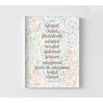 You Are Blessed, Ephesians 1:3-14 Poster, Delicate Watercolor Floral Decor, Colorful Biblical Art Porch Wall Decor, Garden Inspired Art