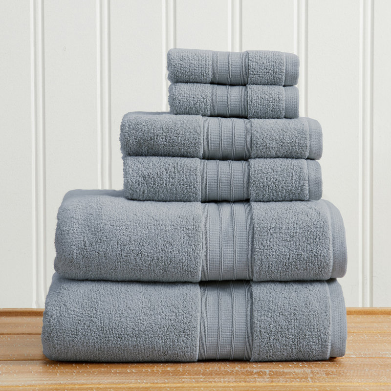 100% Cotton Plush Bath Towel Set, 6 Piece Set, Blue