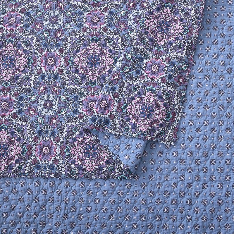 Ensemble de courtepointe réversible 100% coton lavande, Courtepointe très grand et 2 très grandes taies 