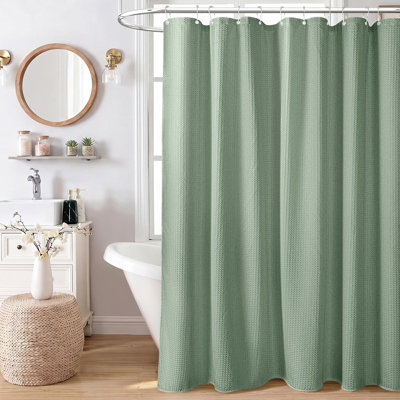 Rideau de douche vert sauge - Rideaux de douche gaufrés en tissu épais texturé gaufré pour salle de bain, ensemble de rideaux de salle de bain en polyester de luxe lesté avec ganses en plastique (l 72 po x H 72 po)