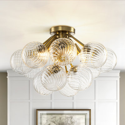 19.3" 4-Light Modern Glam Flush Mount Ceiling Light with Clear Textured Glass Globes