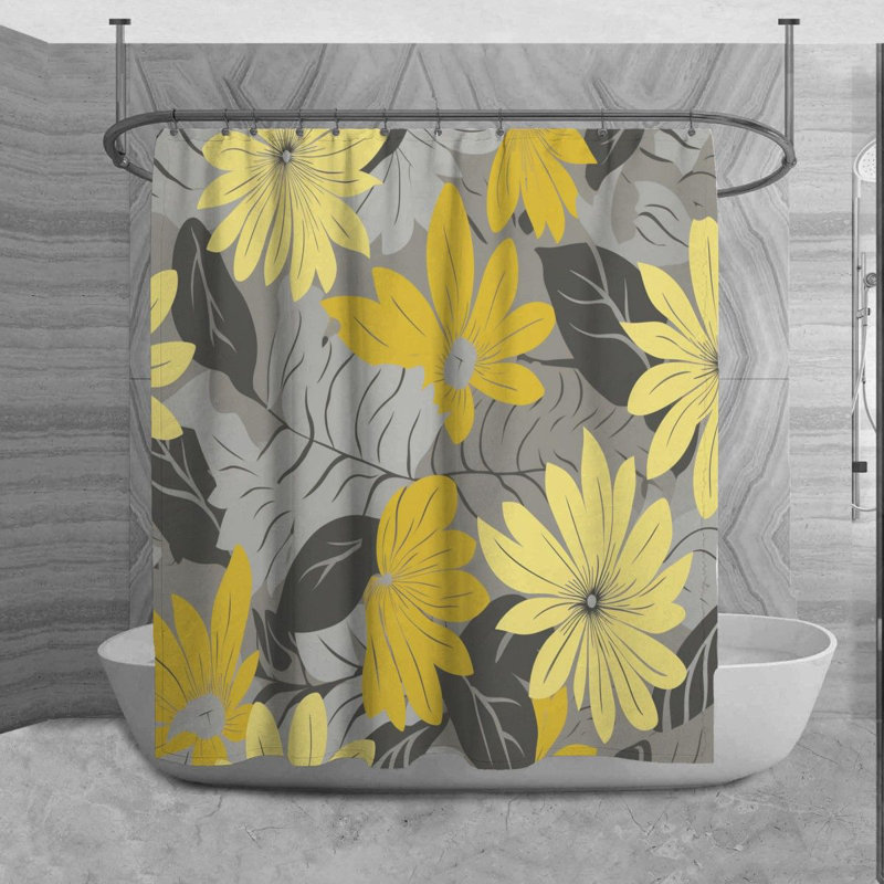 Motif floral de rideau de douche_6049, H 73 po x l 70 po